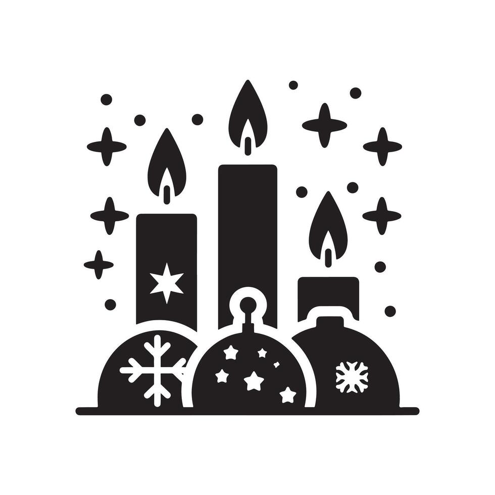 Minimalist Christmas Candlelight Services Icons in Black Silhouette on White vector