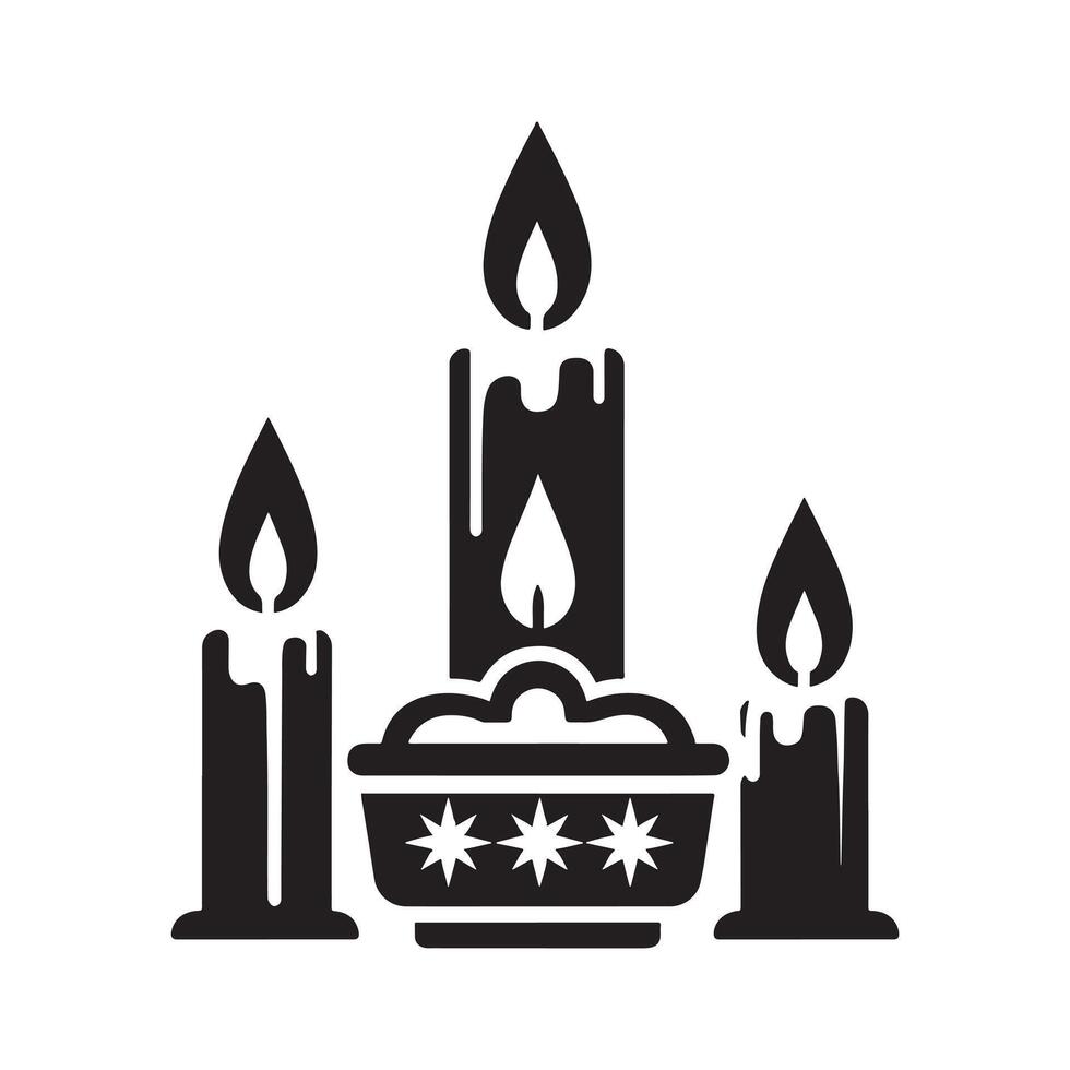 Artistic Candlelight Christmas Services Silhouettes in Black on White Background vector