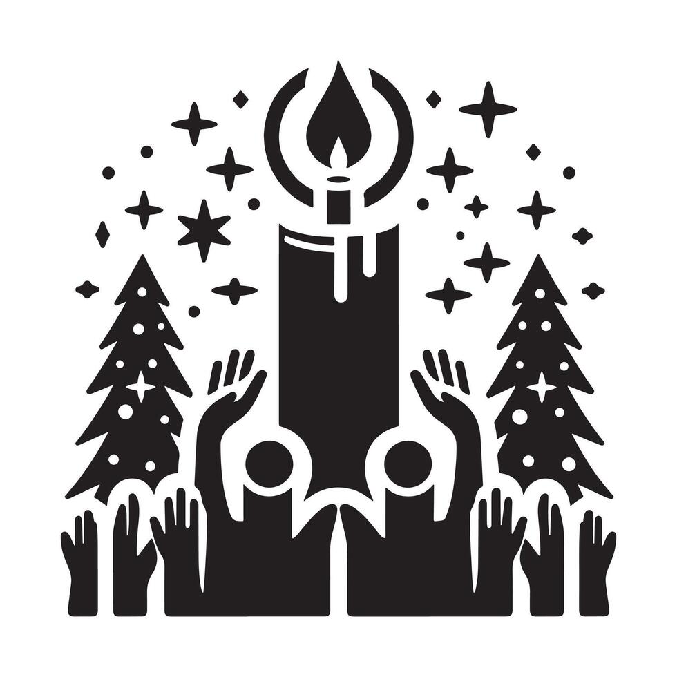 Minimalist Candlelight Services Christmas Silhouettes on White Background vector