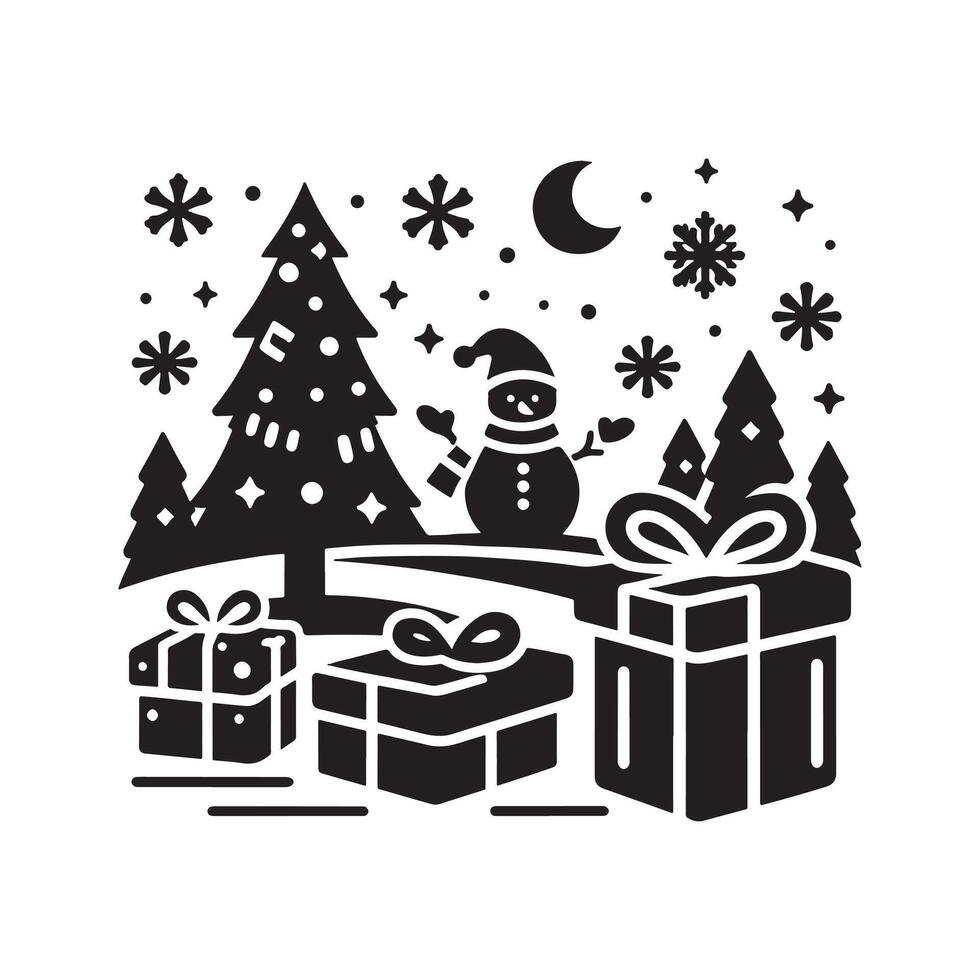 Gift Exchange Silhouette Scene Black on White vector