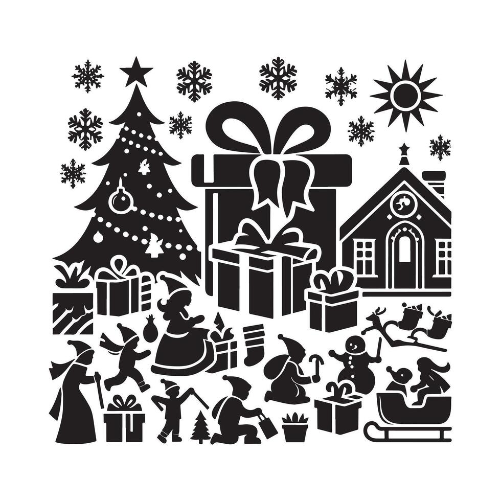 Festive Gift-Giving Icon Silhouette on White Background vector