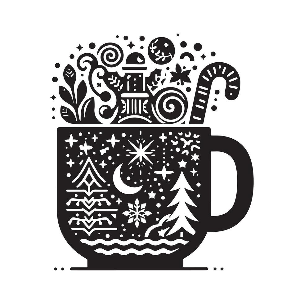 Hot Cocoa Mug Silhouette Black for Winter Holidays vector