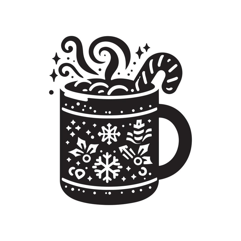 Christmas Hot Cocoa Mug Silhouette Black on White vector