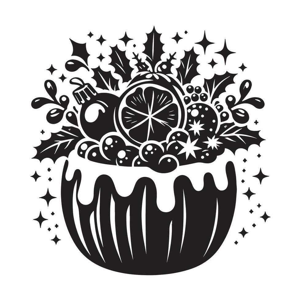 Flat Christmas Pudding Icon Black Silhouette Design vector