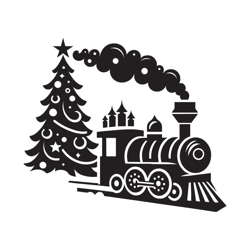 Christmas Train Icon in Black Silhouette Design vector