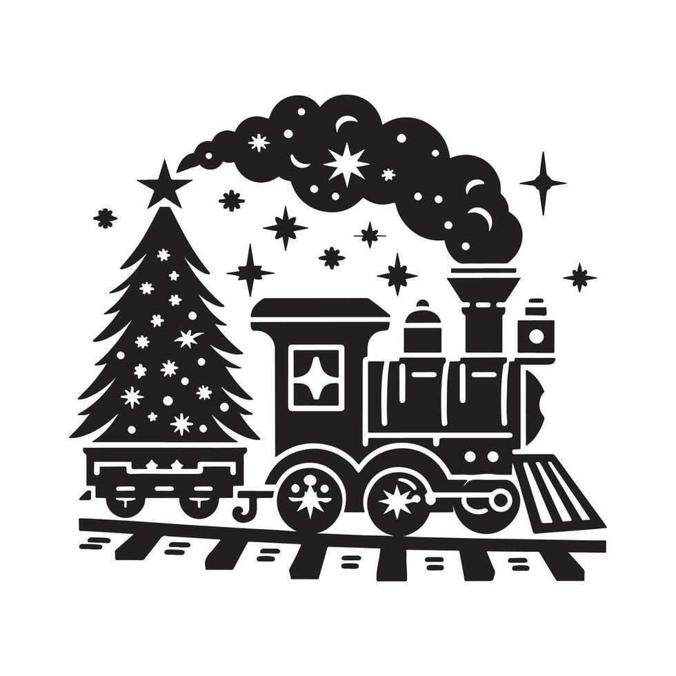 Stylized Christmas Train Silhouette Icon on White vector