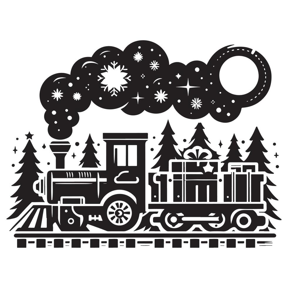 Artistic Christmas Train Icon Black Silhouette Design vector