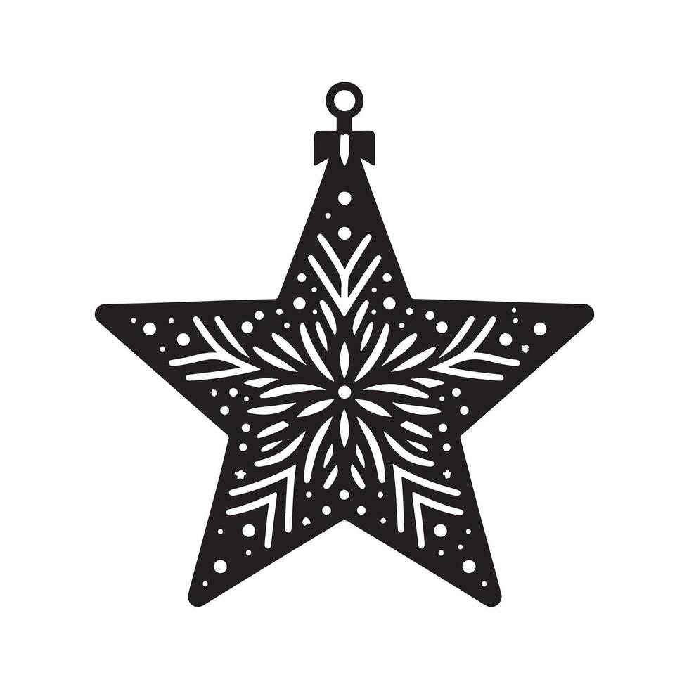 Christmas Star Icon in Black Silhouette on White vector