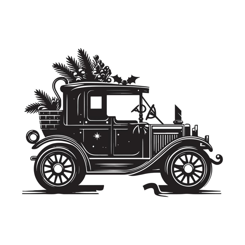 Artistic Vintage Car Silhouette for Christmas Themes vector