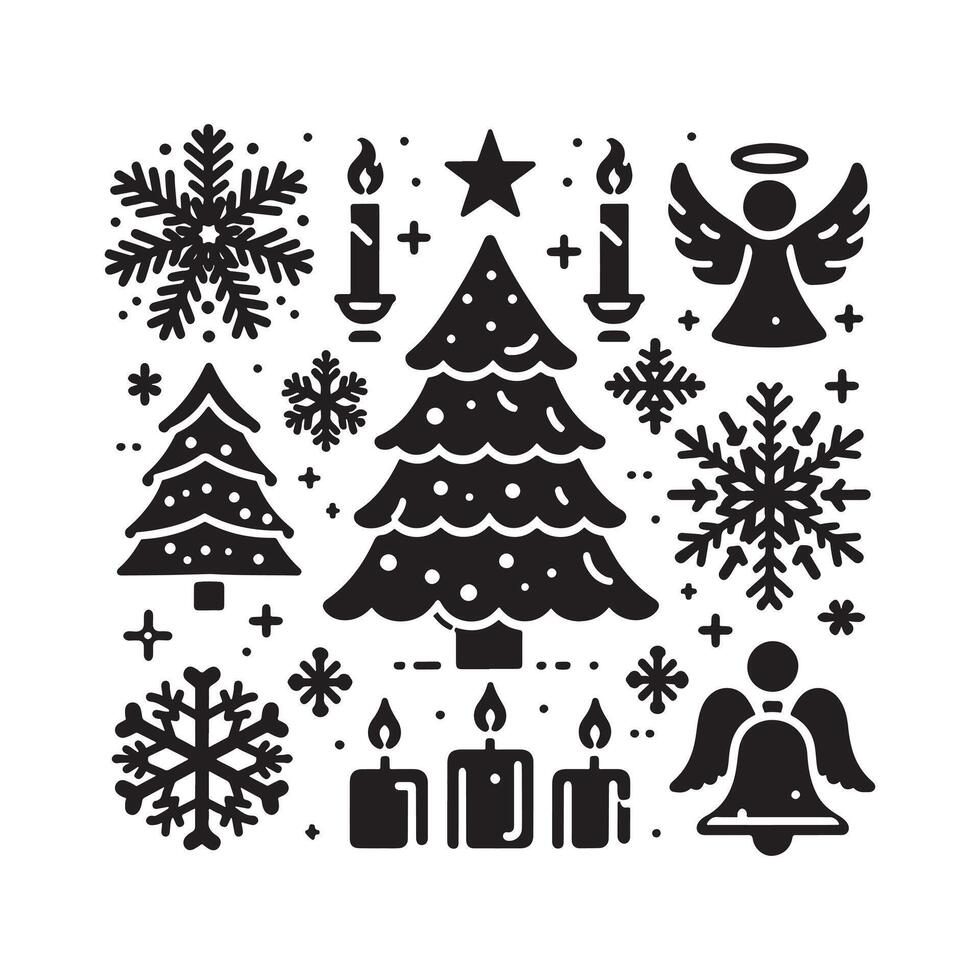 Stylized Set of Christmas Tree Silhouette Icons vector