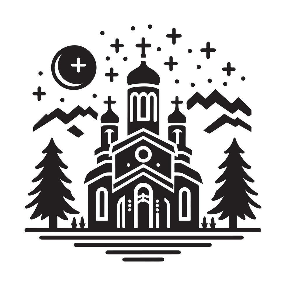 Creative Black Silhouette Icon of Christmas Church vector