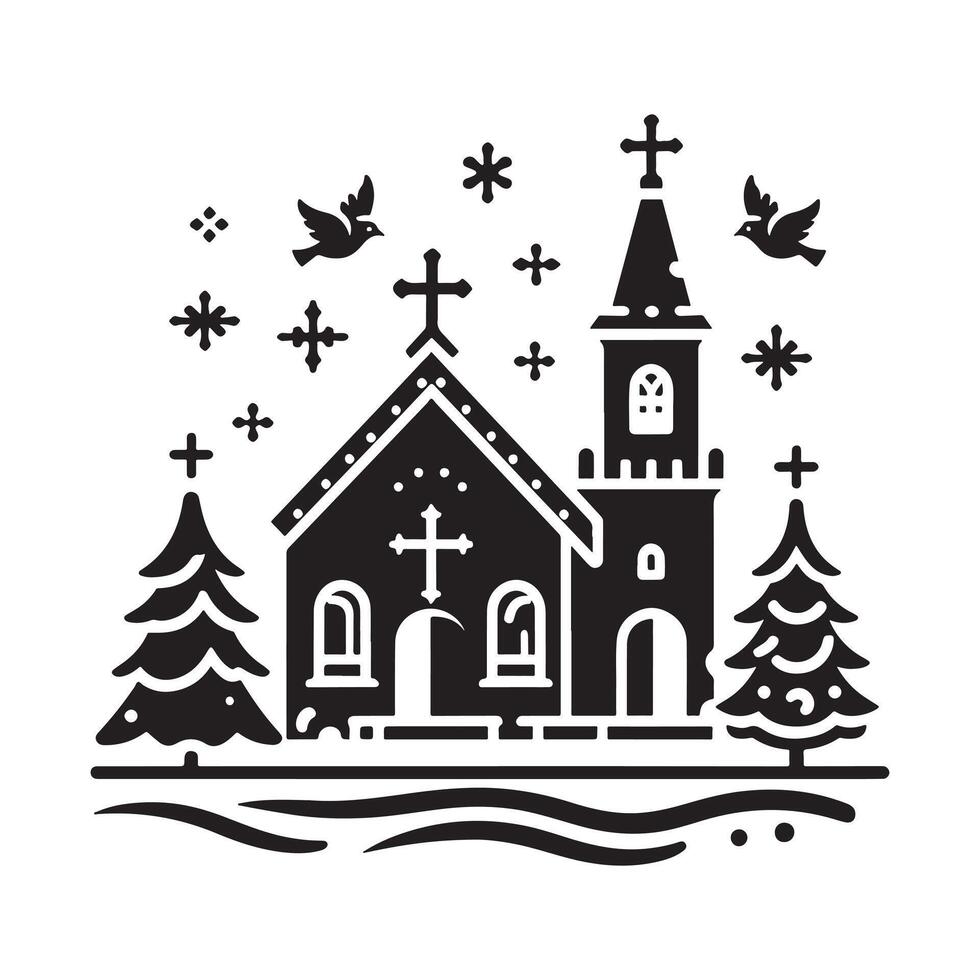 Minimalist Church Silhouette Icon for Christmas vector