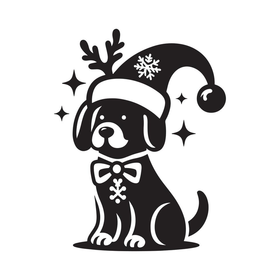 Black Silhouette of Dog in Christmas Costume vector