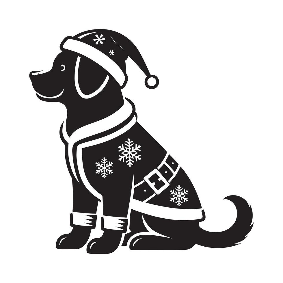 Playful Dog in Christmas Costume Silhouette Icon vector