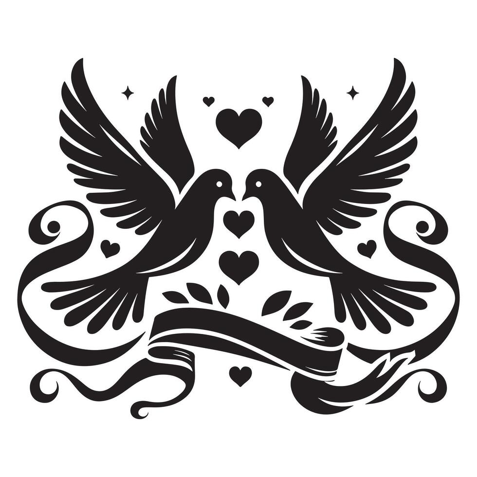Dove with Ribbon Silhouette Icon vector
