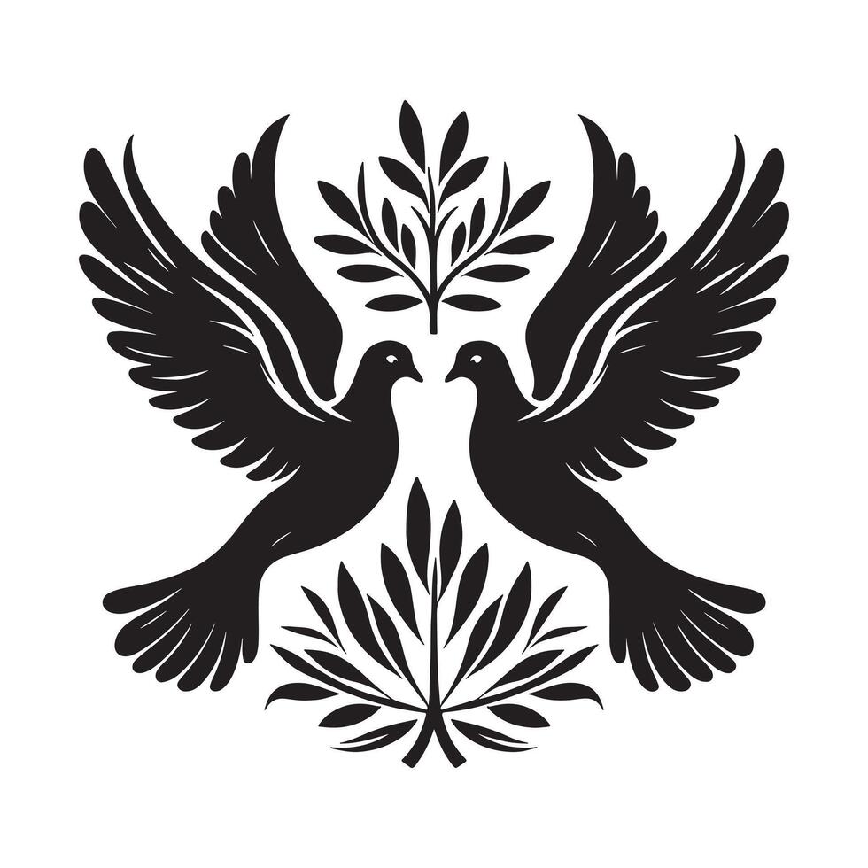 Black Silhouette of Dove with Olive Branch for Christmas vector