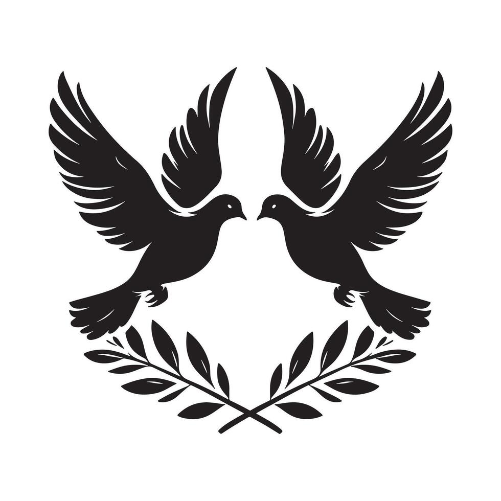 Dove with Olive Branch Silhouette Icon vector