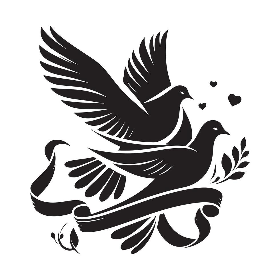 Black Silhouette of Dove with Ribbon for Christmas vector