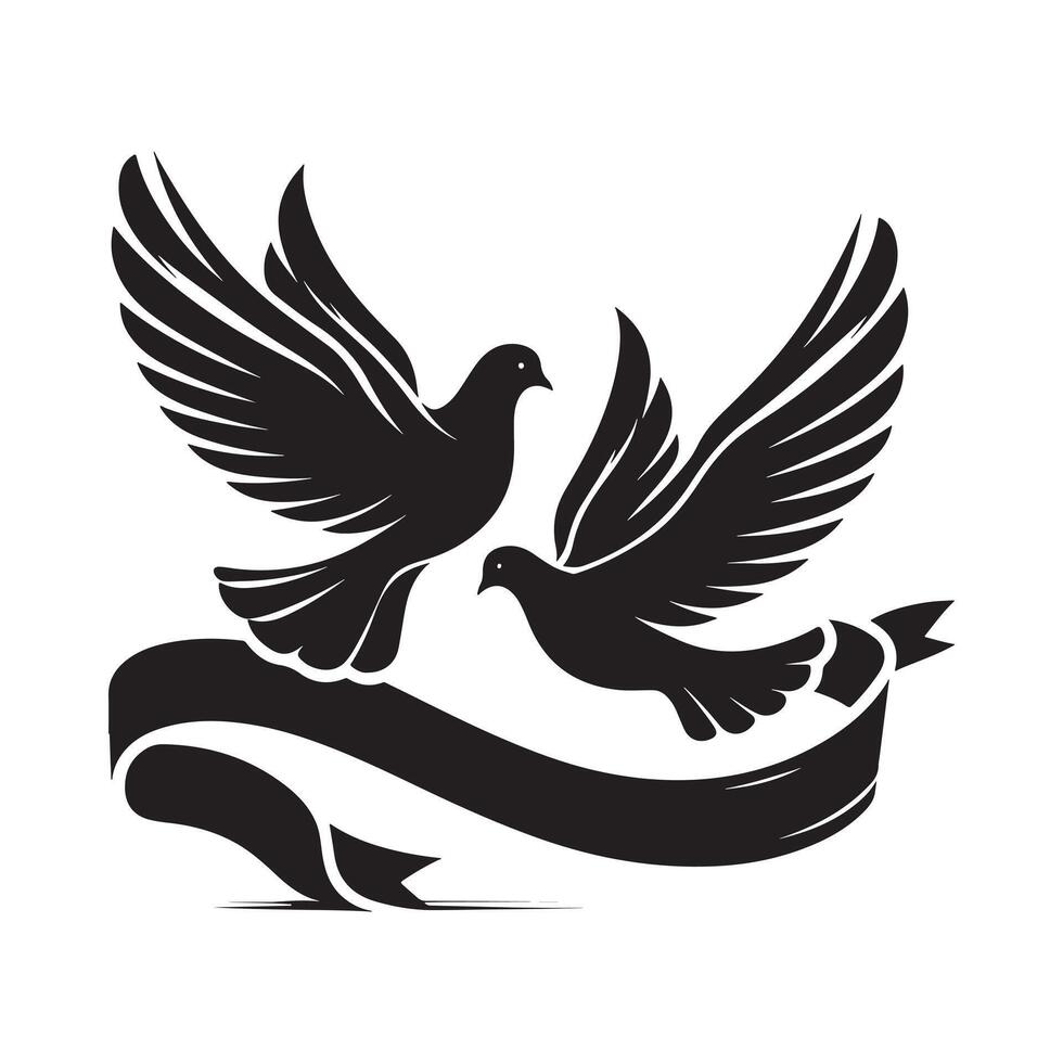 Dove with Ribbon in Black Silhouette vector