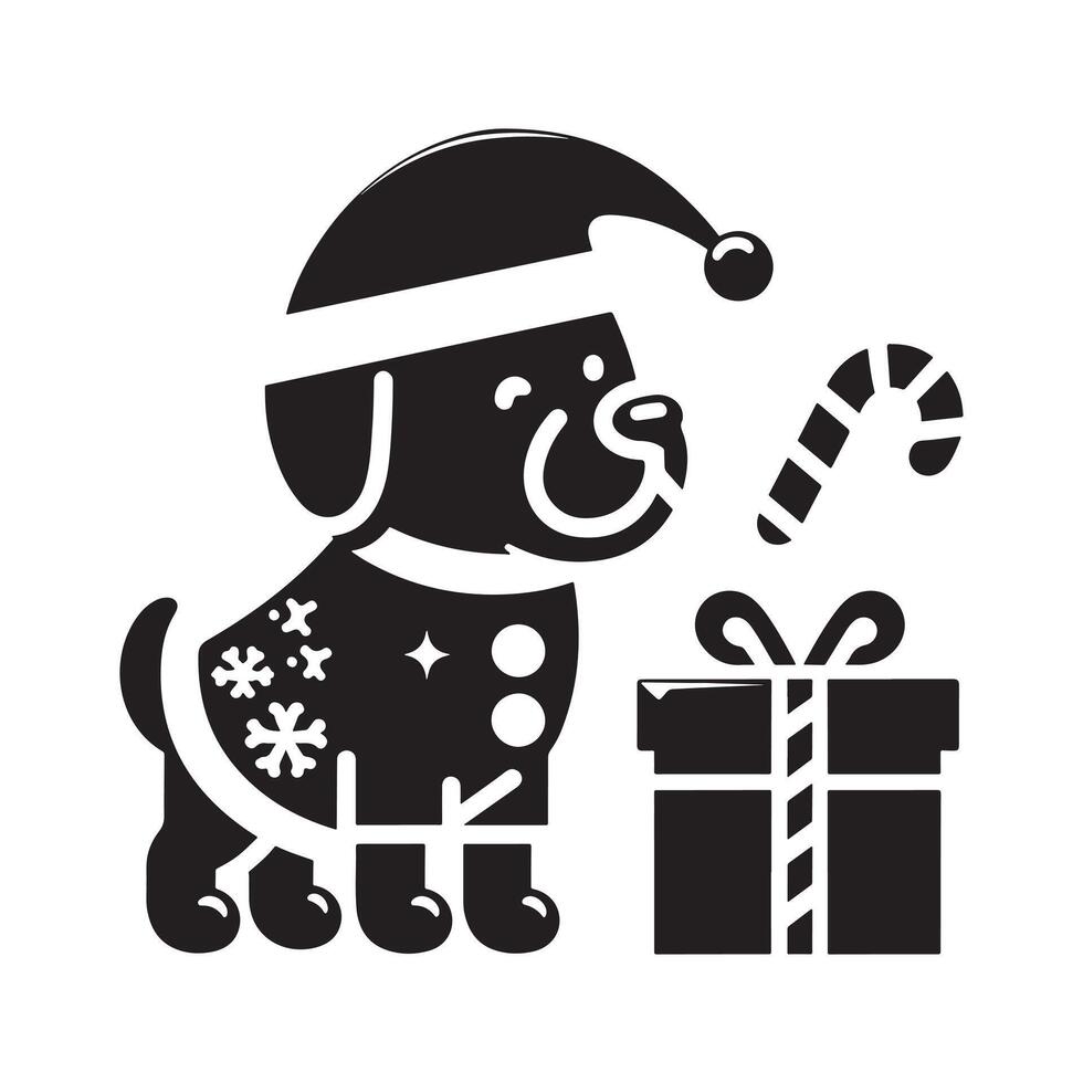 Black Silhouette of Dog in Christmas Outfit vector