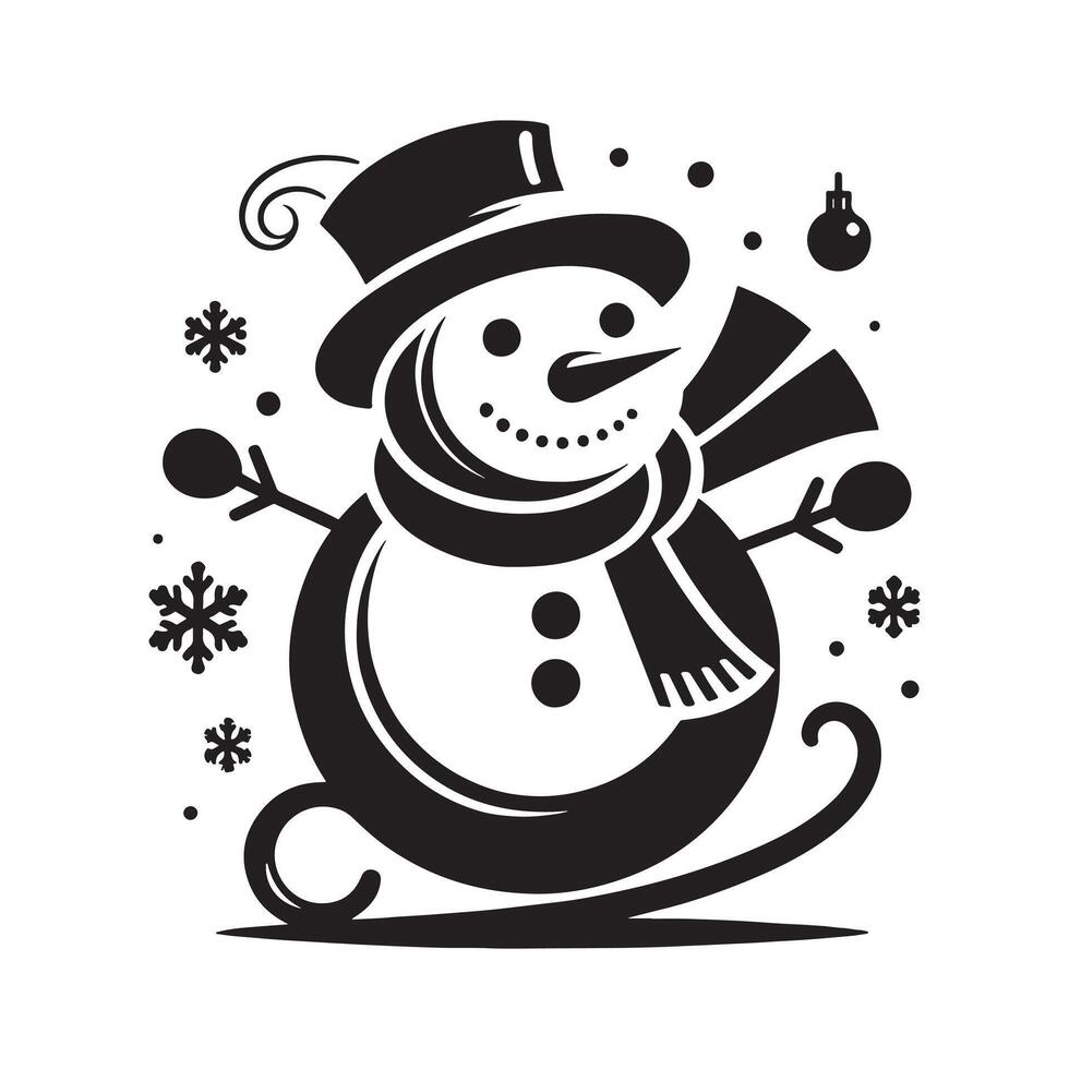 Playful Snowman Black Silhouette vector