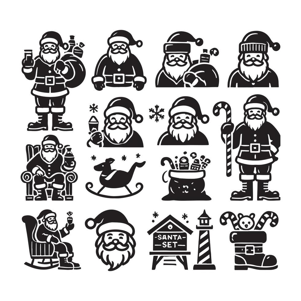 Santa Icon Set Christmas Silhouette vector