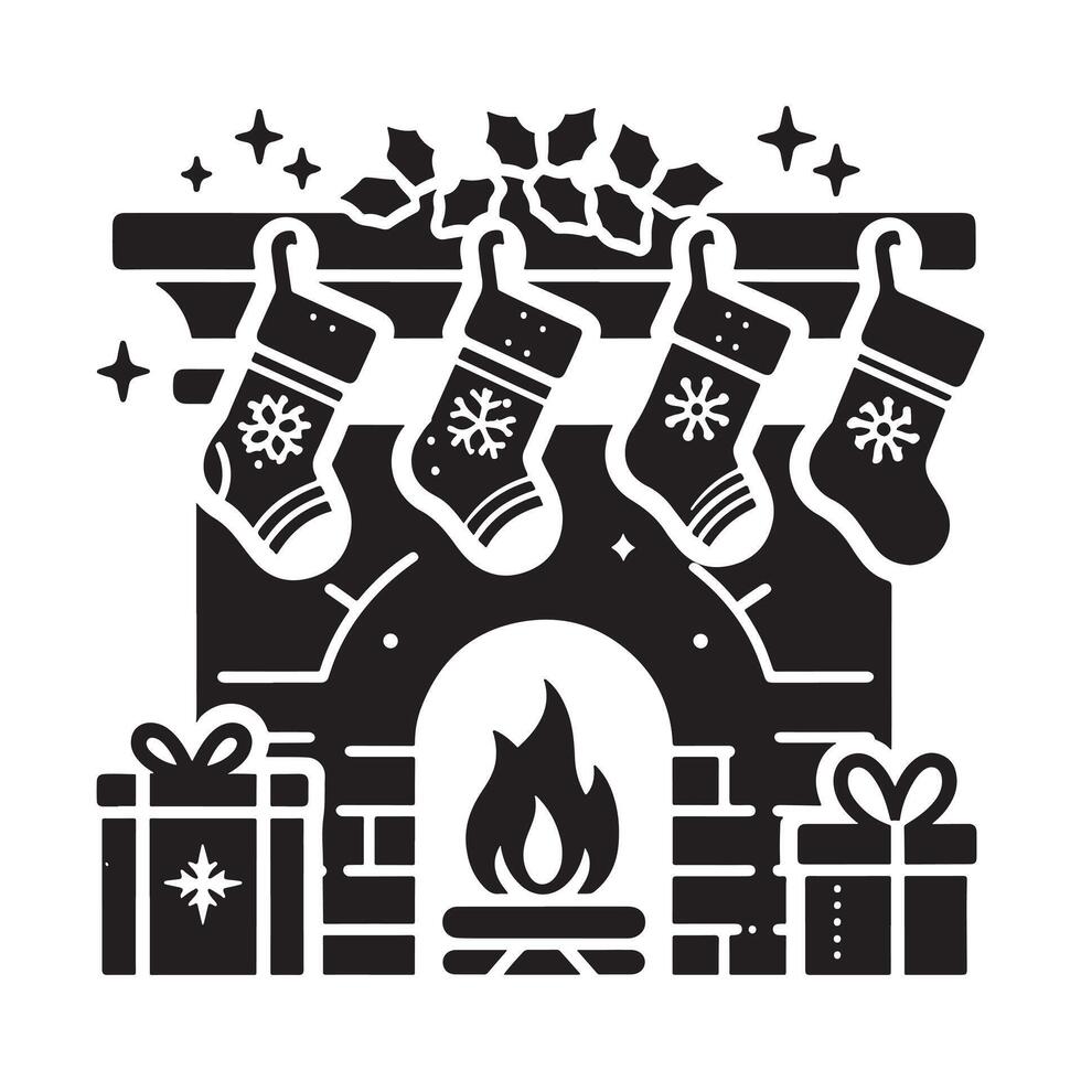 Stockings Hanging by Fireplace Silhouette vector