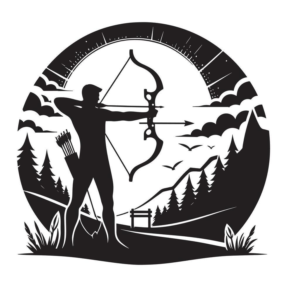 Archery Silhouette with Bow and Arrow vector