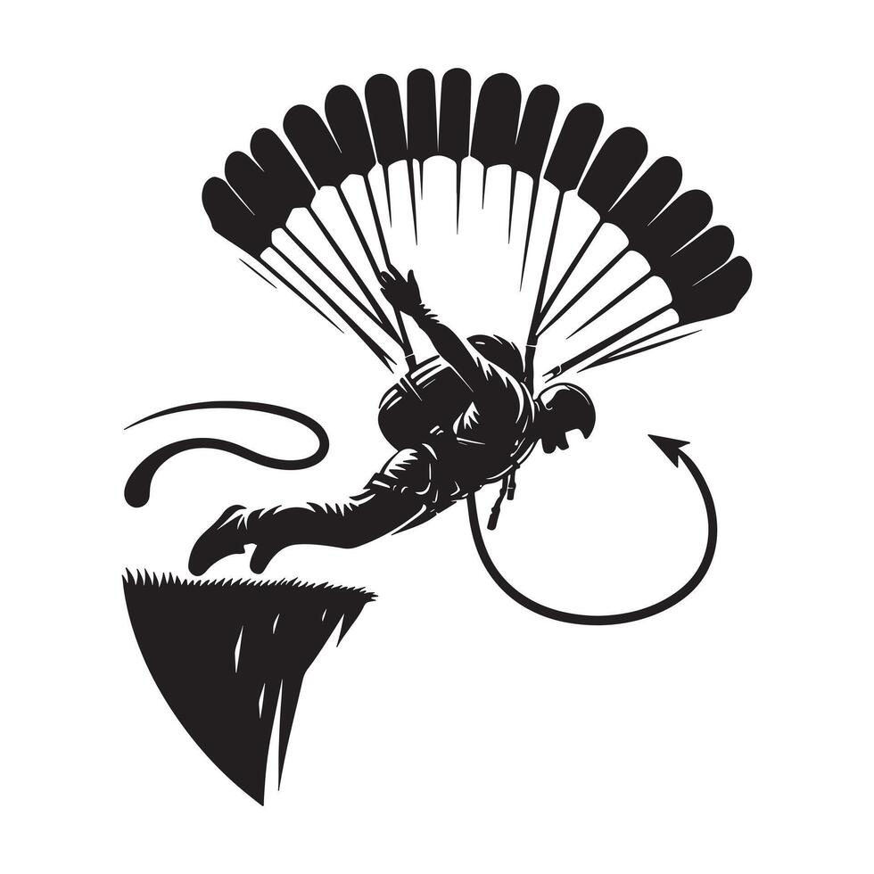Base Jumping Action Silhouette vector