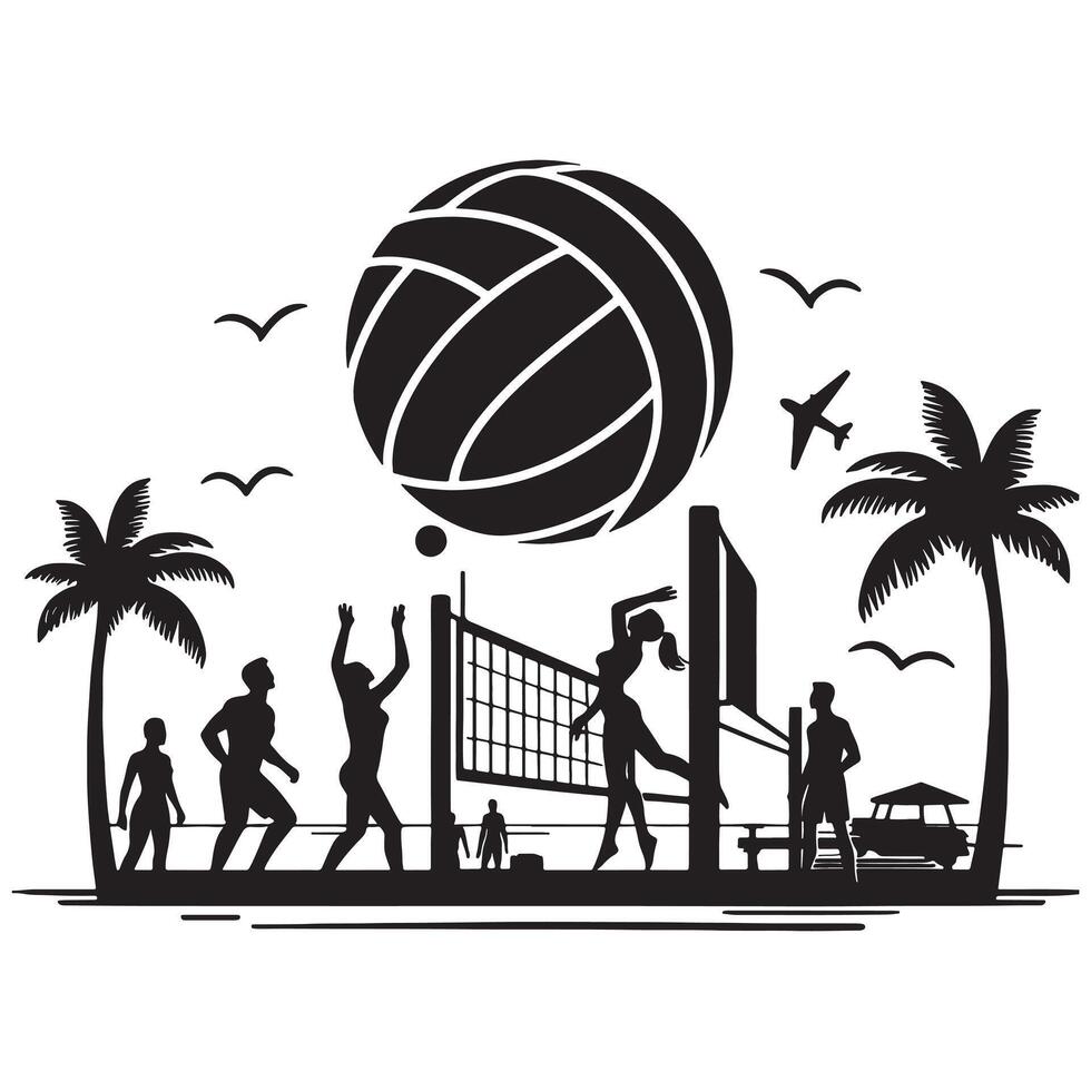 Beach Volleyball Dive Silhouette vector