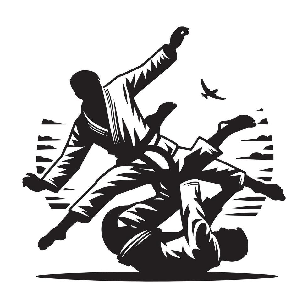 Brazilian Jiu-Jitsu Takedown Reversal Silhouette vector