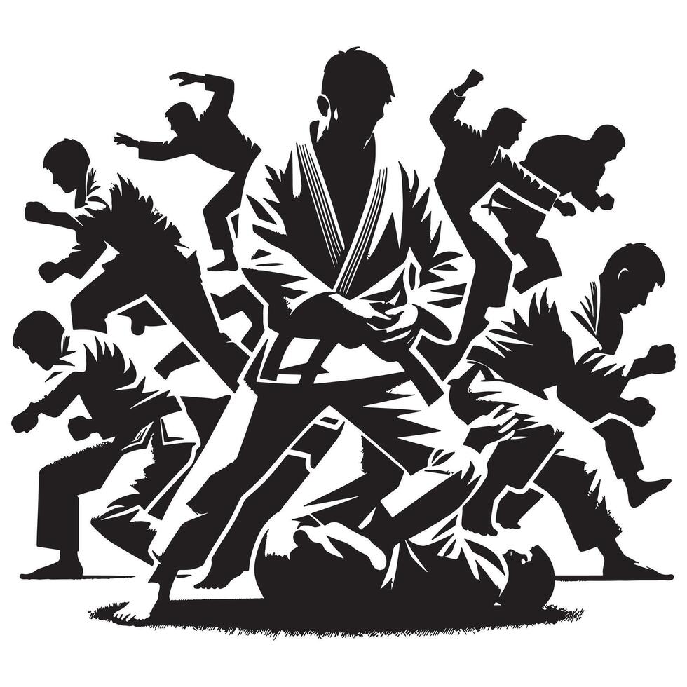Brazilian Jiu-Jitsu Takedown Silhouette vector