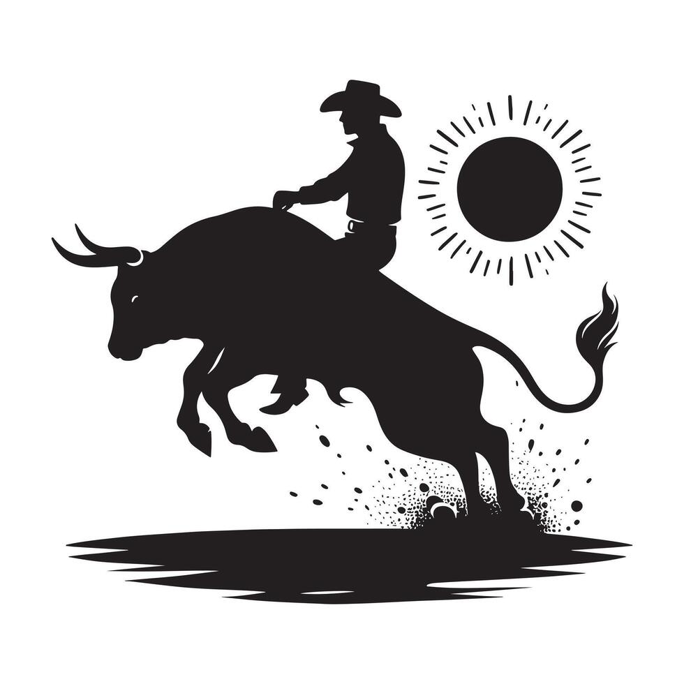 Bull Riding Action Silhouette vector