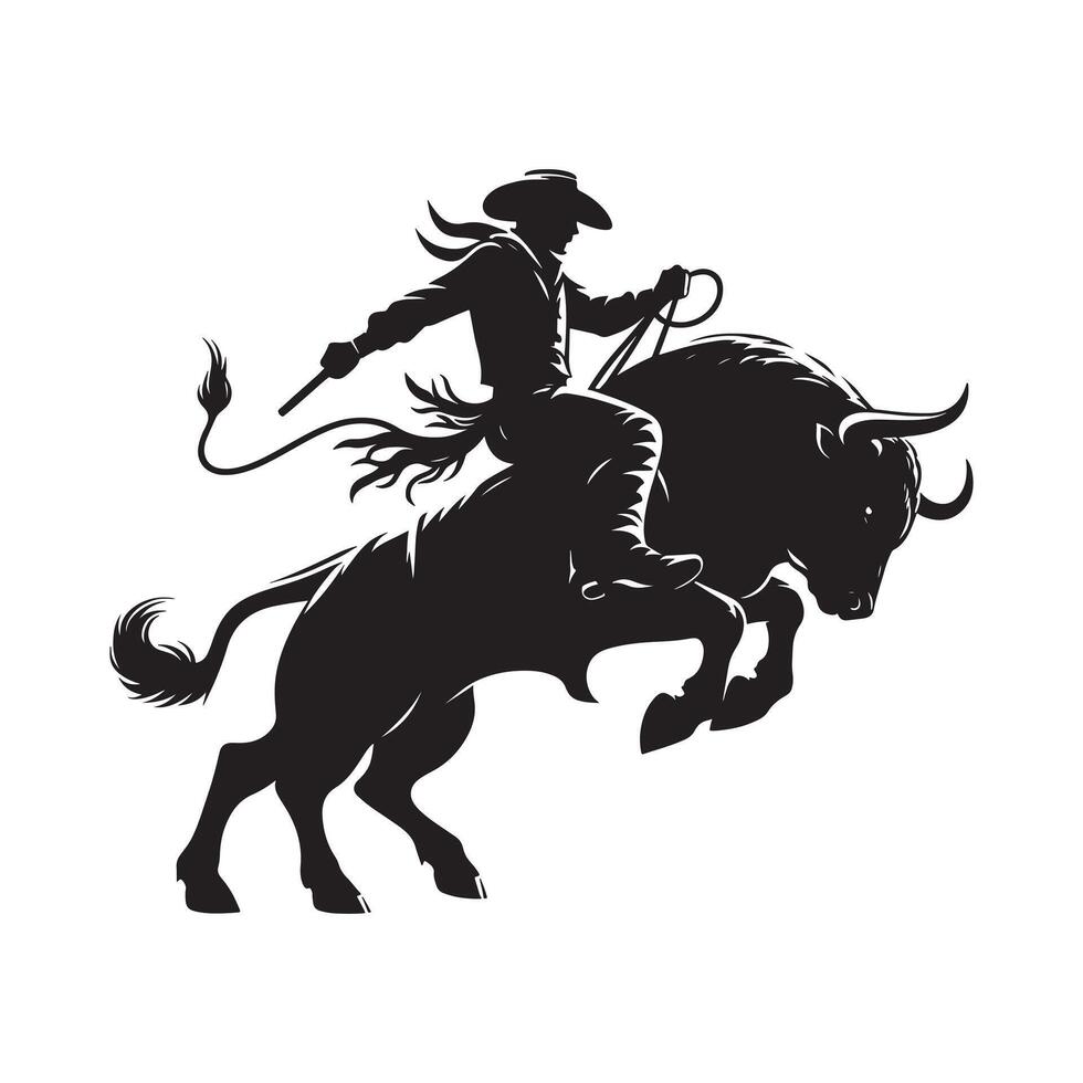 Bull Rider on Bull Silhouette vector