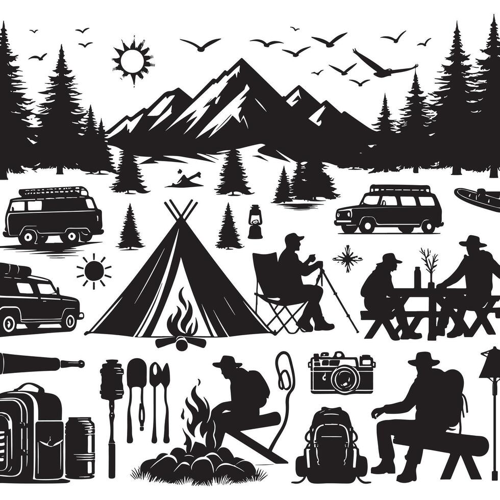 Camping Sports Hiking Silhouette vector