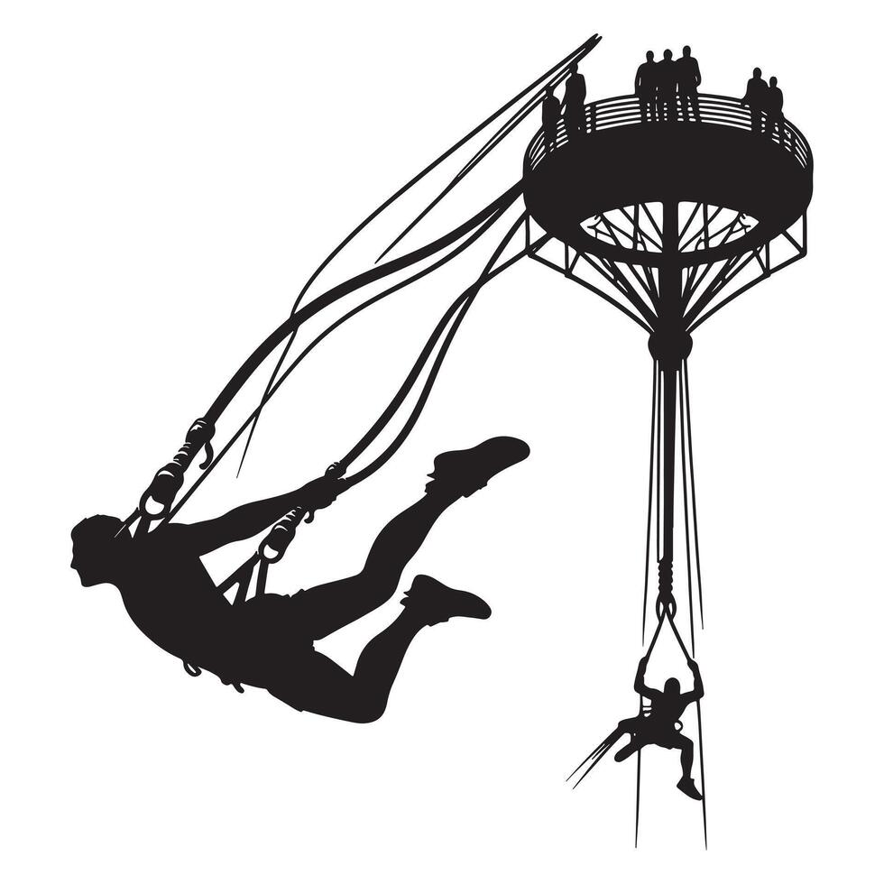 Bungee Jumper with Rebound Silhouette vector