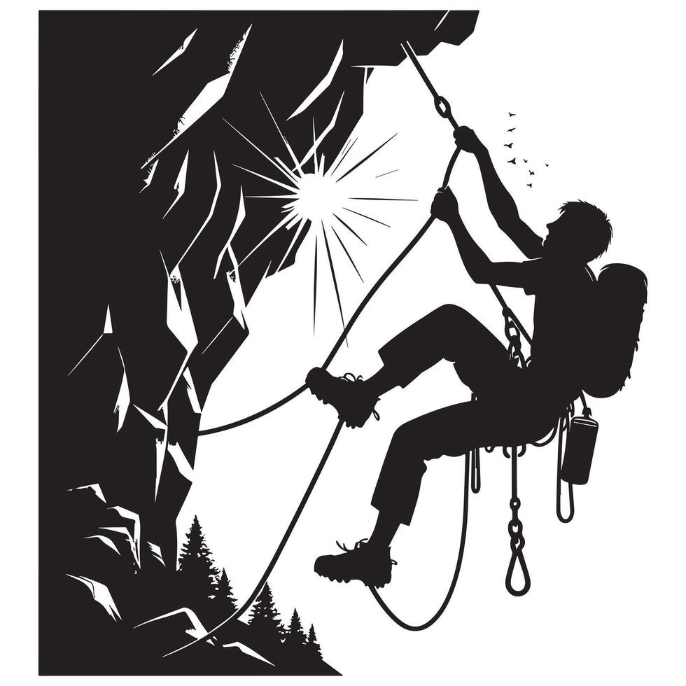 Climber on Rope Crossing Silhouette vector