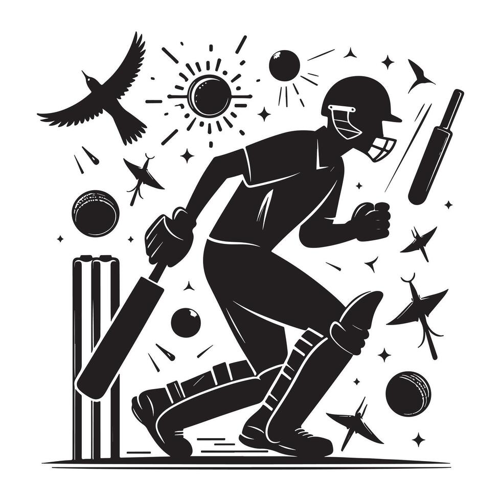 Cricket Player Batting Silhouette vector
