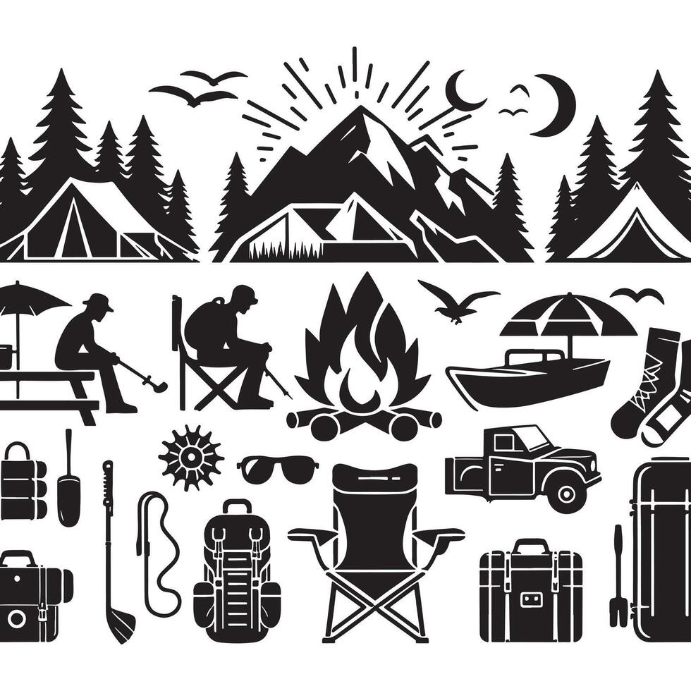 Camping Sports Running Silhouette vector