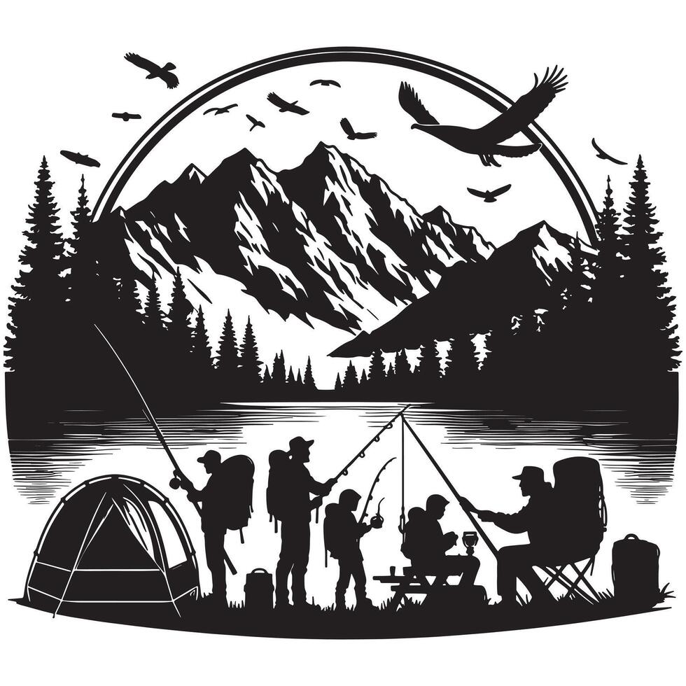 Camping Sports Rock Climbing Silhouette vector