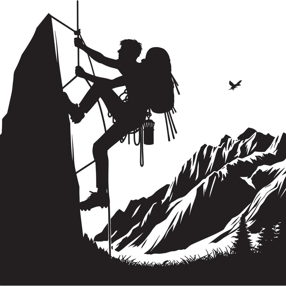 Climber Hanging from Ledge Silhouette vector