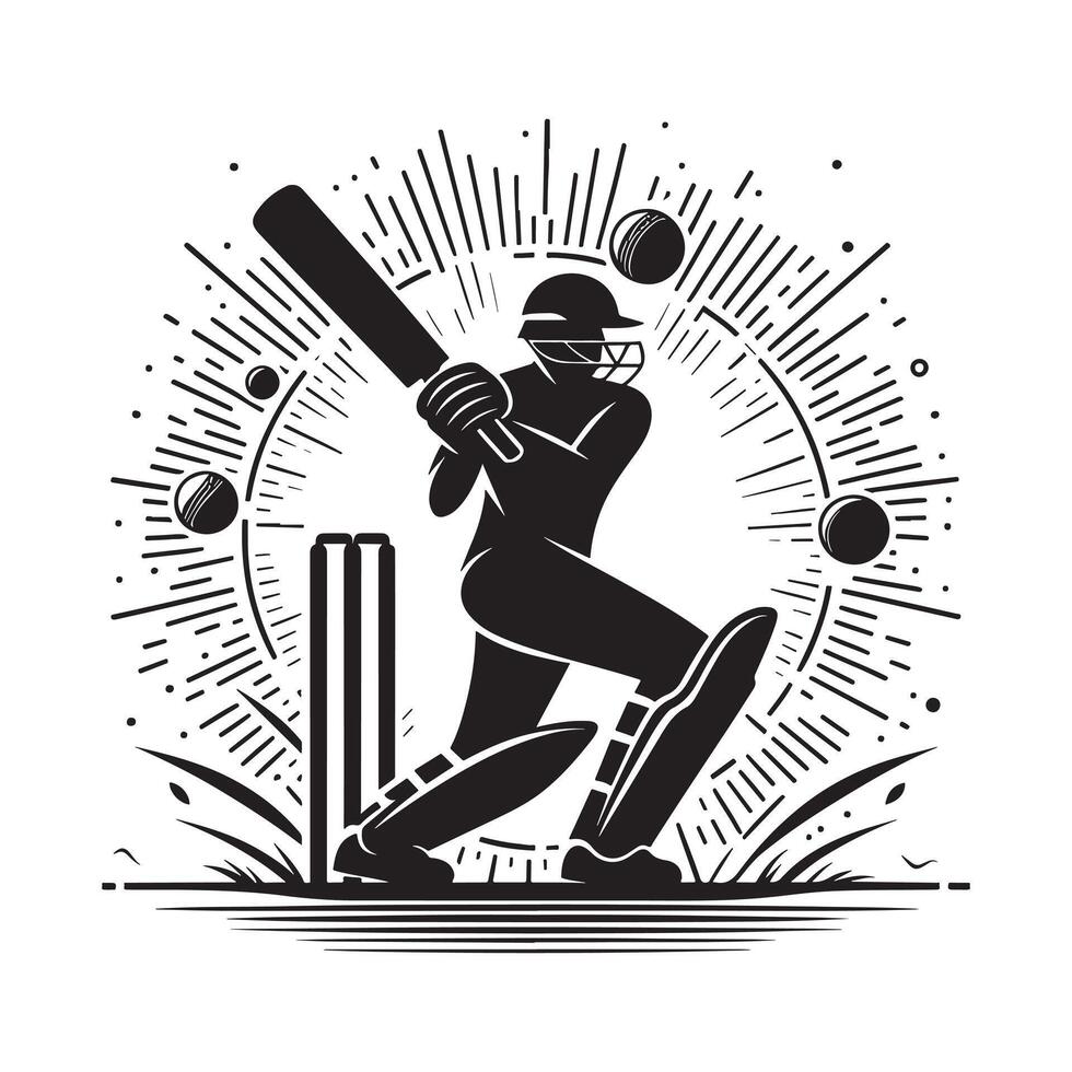 Cricket Player Bowling Silhouette vector
