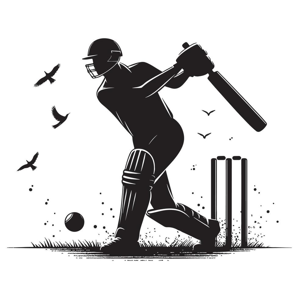 Cricket Player Running Between Wickets Silhouette vector