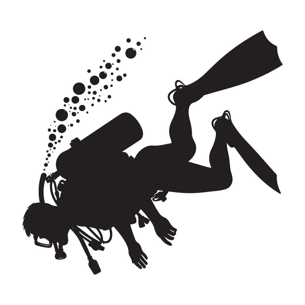 Scuba Diver Exploring Underwater Silhouette vector