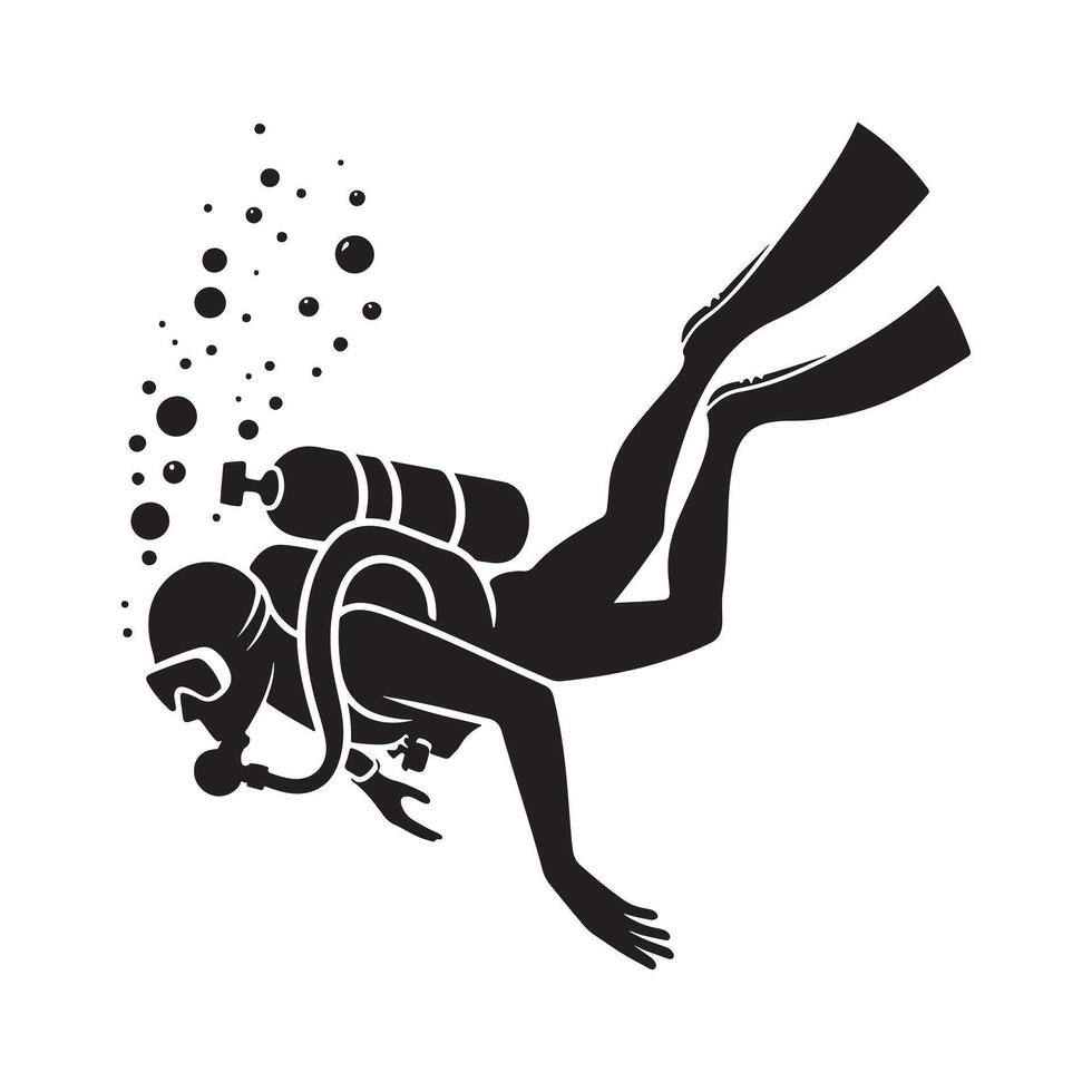 Scuba Diver in Swimming Motion Silhouette vector