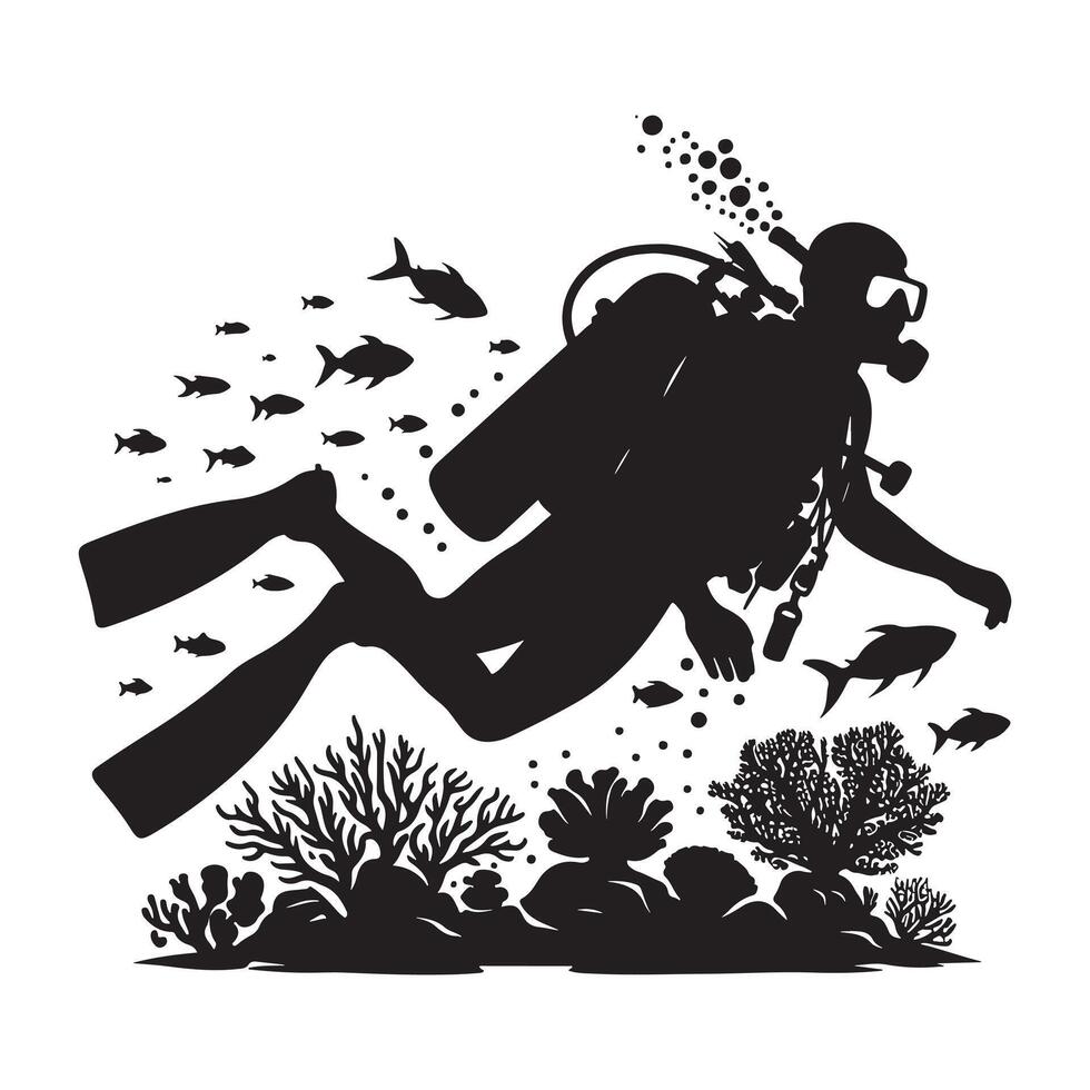 Scuba Diver with Oxygen Tank Silhouette vector