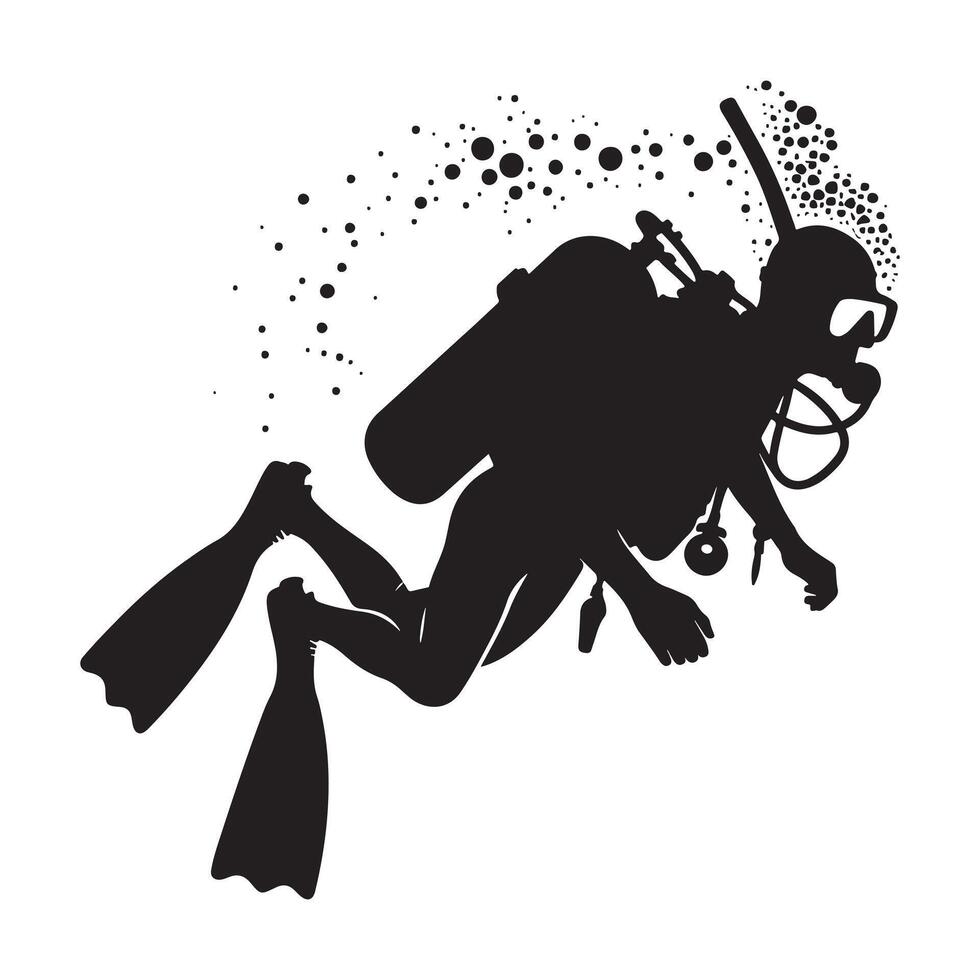 Scuba Diver Exploring Coral Reef Silhouette vector