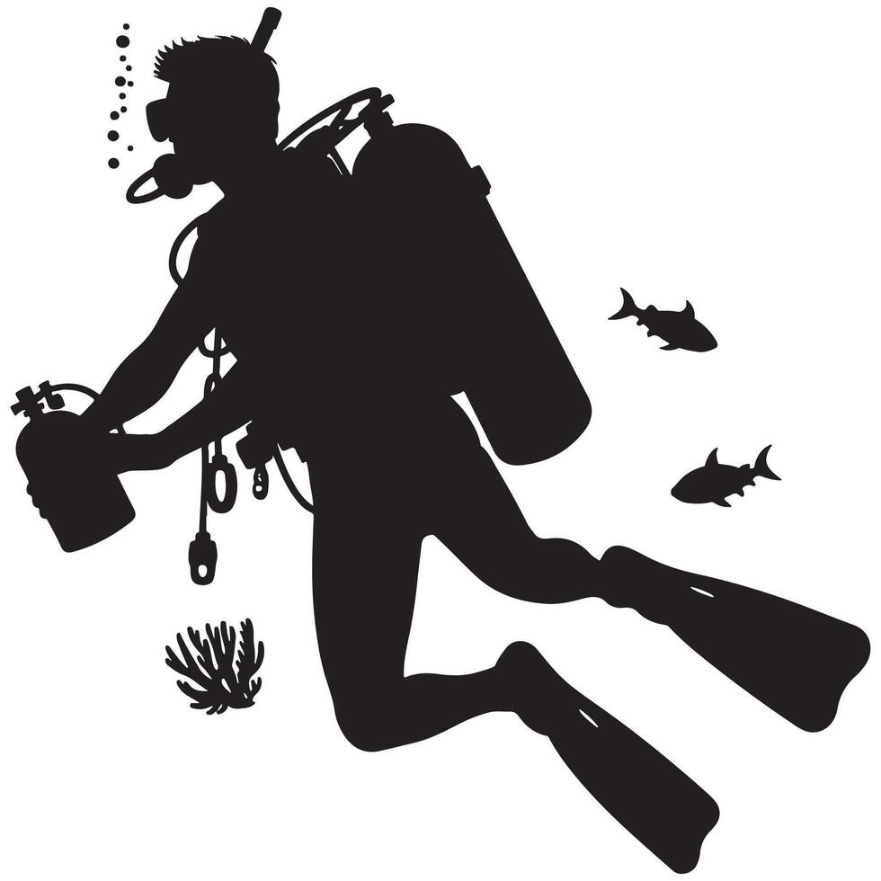 Scuba Diver Underwater Adventure Silhouette vector