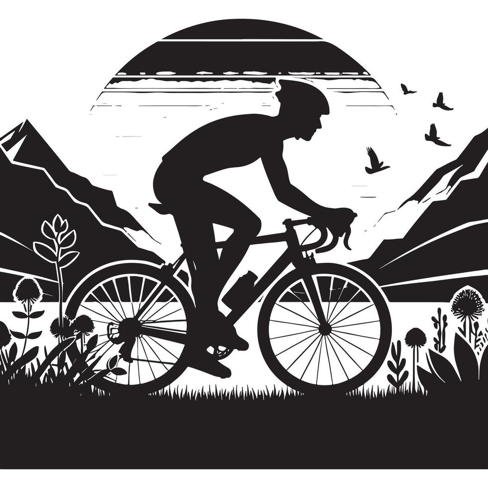 Cyclist Climbing Uphill Silhouette vector