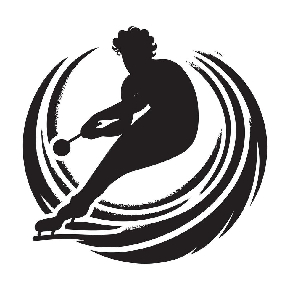 Curling Player Sliding Stone Silhouette vector